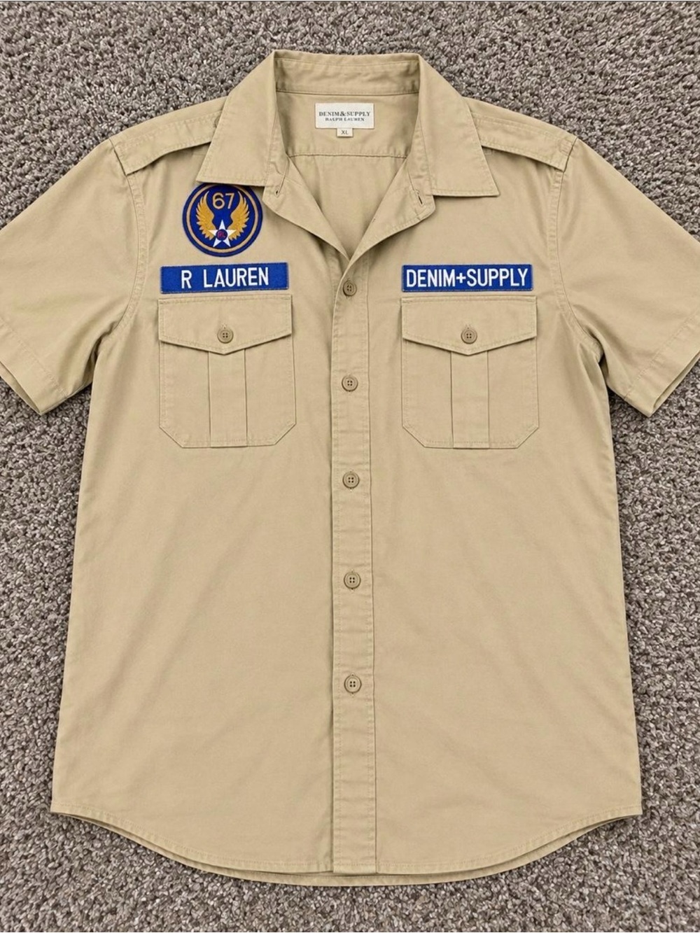 Men’s Denim & Supply Ralph Lauren Khaki Short-Sleeve Patch Button-Down Shirt